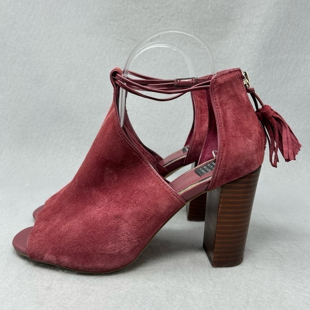 White House Black Market Red Suede Heels Womens Sz 7.5 Asher Shooties Tassels